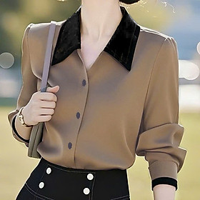 ÁO SƠ MI PHỐI CỔ ĐEN TAY DÀI