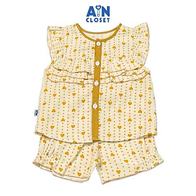Bộ quần áo ngắn bé gái họa tiết Tim bèo vàng đũi lạnh - AICDBGUCFSHR - AIN Closet