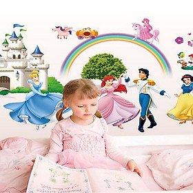 Decal dán tường hoàng tử và công chúa lọ lem, nàng tiên cá, bạch tuyết