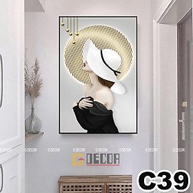 Tranh treo tường canvas 1 bức phong cách hiện đại Bắc Âu, tranh cô gái trang trí phòng khách, phòng ngủ, spa C39 - C-39, C-39