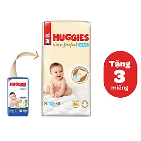 Tã/bỉm dán sơ sinh Huggies Skin Perfect M 46+3 miếng với 2 vùng thấm giảm kích ứng da