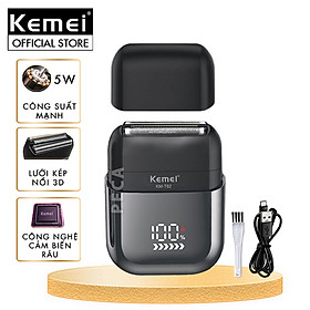 Máy cạo râu mini lưỡi kép Kemei KM-T82 màn hình LCD, công suất 5w mạnh mẽ cảm biến râu thông minh - Hàng chính hãng