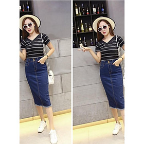 CHÂN VÁY JEAN DÀI BIG SIZE LƯNG CAO CO GIÃN MẠNH DÀI DƯỚI GỐI MÀU XANH ĐEN - DƯỚI GỐI - 30