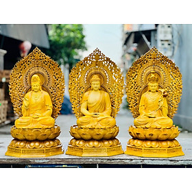 Mua Bộ Tượng phật tây phương tam thánh bằng gỗ gõ vàng kt 90×48×48cm
