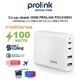 Hình ảnh Củ sạc nhanh 100W PROLiNK PDC410001, 4 cổng (2xUSB-A QC 3.0 & 2xUSB-C PD 3.0) IntelliSense, sạc điện thoại, laptop - Hàng chính hãng