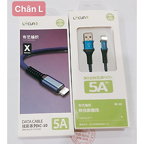 Dây sạc nhanh Lecun XC 10 dòng điện 5A chân cắm L dây dù chống rối, chống cắt, Hàng Chính Hãng