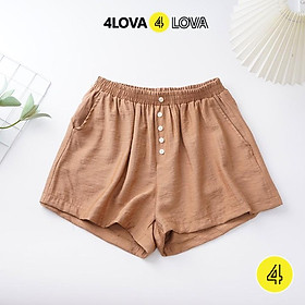 Quần short nữ mặc nhà 4LOVA vải đũi cao cấp thoáng mát form rộng dáng A phối cúc năng động