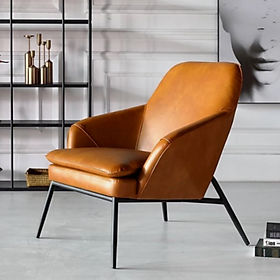 Ghế thư giãn đọc sách nệm simili màu nâu da bò Ghế sofa đơn phòng khách phong cách Châu Âu cao cấp Hug Arm Lounge Chair