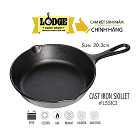 [Chính hãng LOGDE - MỸ] Chảo gang đúc chính hãng Lodge 20.3 cm - L5SK3. Chảo dùng nướng, chiên, xào, áp chảo thực phẩm