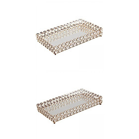 2 Pieces Mirrored Tray Home Decor Crystal Vanity Makeup Perfume Jewelry Tray