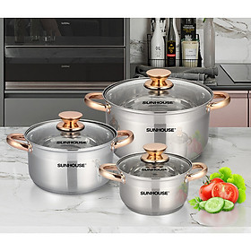 Mua Bộ nồi inox 5 đáy Sunhouse SH781 16-20-24cm (Tặng Kèm Móc Khóa BG)