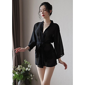  Áo Choàng voan lụa sexy - Màu đen