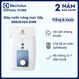 Máy nước nóng trực tiếp Electrolux 4.5kW - Trắng & Xanh - EWE451GX-DWB - Chế độ an toàn, kháng khuẩn, bộ chống rò rỉ đìện ELCB [Hàng chính hãng]