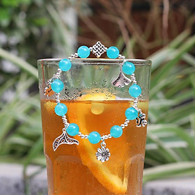Vòng tay đá Amazonite mix charm bạc 925