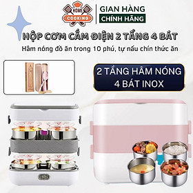Mua Hộp cơm cắm điện văn phòng 2 tầng 4 khay inox  cặp lồng cơm giữ nhiệt tự nấu chín hâm nóng đồ ăn bảo hành 12 tháng