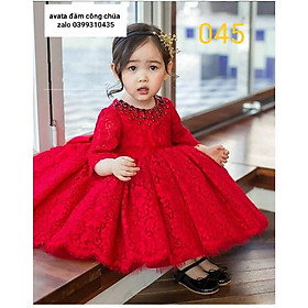 Váy công chúa đỏ tay lỡ đính cườm cho bé dự tiệc sinh nhấ, thôi nôi , sixe từ 7kg đén 30kg