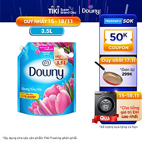 Nước Xả Vải Downy Nắng Mai (3.5L/ Túi) - Giữ quần áo tươi mới - Hương thơm tươi mới kéo dài