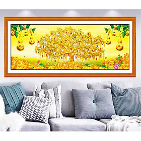 Mua Tranh thêu chữ thập thêu kín Cây tiền vàng 150x70cm - chưa thêu