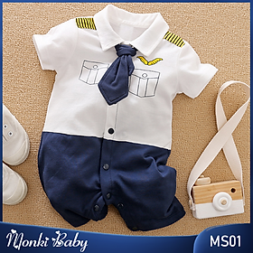 Body công tử cộc tay bé trai mặc hè, bộ đồ liền thân quý tộc mặc sinh nhật sự kiện, chất cotton 100% thoáng mát, thấm hút mồ hôi | MS01