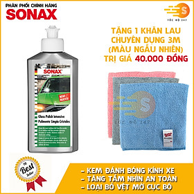 Kem làm sạch và đánh bóng kính xe Glass Polish Intensive Sonax 337100 250ml tặng kèm 1 khăn 3M KL3030 - làm sạch mà không làm xước kính, dùng đc trên phim dán kính