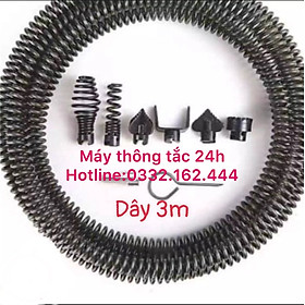 Mua Dây thông tắc dài 3m + 6 đầu thông và 1 đầu kết nối máy khoan cống đường ống đường kính phi 16mm bằng thép managan dùng cho máy khoan