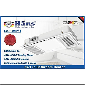 Mua Quạt sưởi thông gió  hút mùi  thổi mát  có đèn led chiếu sáng  điều khiển từ xa HANS HA2 4 trong 1