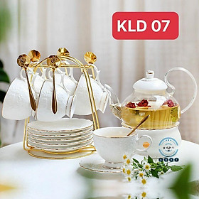 Mua Bộ ấm chén sứ xương kèm khay ️ ̂́️ Bộ tách trà sứ xương phong cách hoàng gia có đế hâm nóng