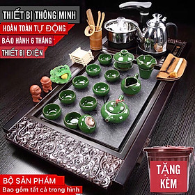 Bộ Bàn trà điện thông minh , khay trà đạo khung gỗ đục vuông mặt đá sứ , bếp đun nước tự động cảm ứng inox đa năng MĐ-04 (CÓ 4 MẪU MẶT ĐÁ SHOP GỬI HÀNG NGẪU NHIÊN )