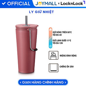 Bình giữ nhiệt Lock&Lock Bucket Tumbler Nắp đậy có ống hút - Màu hồng LHC4268DPIK 540ml - Hàng chính hãng thép không gỉ quai xách tiện lợi - JoyMall