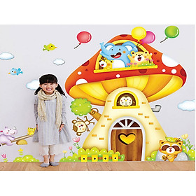 Decal dán tường hoạt hình nhà nấm ngộ nghĩnh