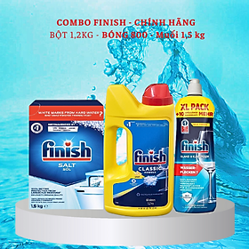 Combo rửa bát Finish: Nước Làm bóng chai 1150ml, Muối hộp 4kg, Bột Classic can 2,5kg - Chính Hãng