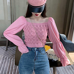 Áo Croptop dệt kim tay loe thiết kế trễ vai quyến rũ