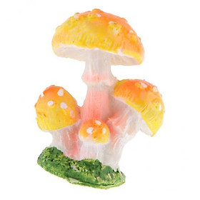 2X Miniature Mushroom Figurine Micro Landscape Garden Art Decor Yellow 4 Head