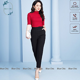 Quần baggy nữ Blue Chic lưng cạp cao đai vải vuông cúc lệch đồ công sở đi học form đẹp màu đen be