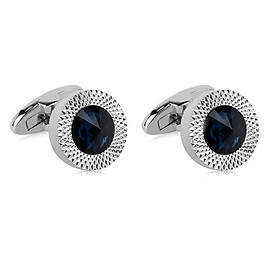 Mens Wedding Gift Cuff Links Copper Blue Rhinestone Crystal Round Cufflinks