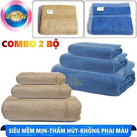 Hình ảnh COMBO 2 BỘ = 6 Khăn Tắm, Khăn Gội, Khăn Mặt Bamboo Bestke Cao cấp Xuất khẩu Hàn Quốc màu Xanh,Cafe Sữa, Bamboo Towel