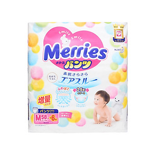 Bỉm - Tã quần Merries cộng miếng size M 58+6 miếng (Cho bé 6~11kg)
