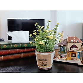 Chậu hoa giả nhỏ xinh vintage trang trí để bàn hình xô