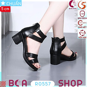 Giày sandal nữ 5p RO557 màu đen ROSATA tại BCASHOP thiết kế độc đáo với dây kéo phía sau kiểu giả bốt, đế sần thời trang