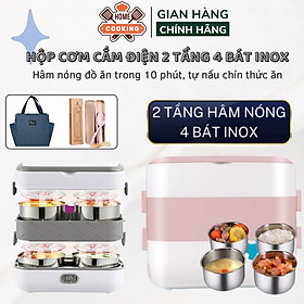 Mua Hộp cơm cắm điện văn phòng 2 tầng 4 khay inox  cặp lồng cơm giữ nhiệt tự nấu chín hâm nóng đồ ăn bảo hành 12 tháng