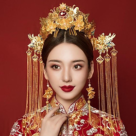 Cài tóc cô dâu cổ trang đính hạt đá đỏ lớn dạng hoàng hậu GiangPKC
