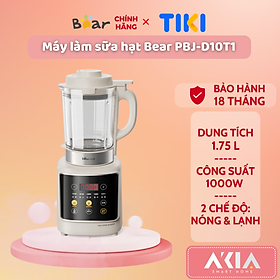 Máy làm sữa hạt Bear PBJ-D10T1 1.75L - Công suất 1000W, có chế độ nóng và dùng đá, Hàng chính hãng