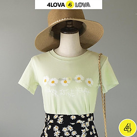 Áo phông nữ 4LOVA cộc tay cúc họa mi phong cách Hàn Quốc