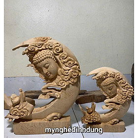 Phật ánh trăng nhất tâm bái phật bằng gỗ ngọc am thơm nức kt cao 40x35x6cm 