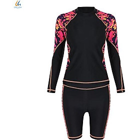 Đồ bơi liền mảnh Lan Hạnh nữ áo tay dài quần shorts Đen họa tiết 21087-DE102