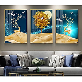 Mua Tranh Tráng Gương Treo Tường Cao Cấp - Nghệ Thuật Đôi Hươu Vàng