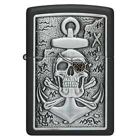 Bật Lửa Zippo In Hình Đầu Lâu Mỏ Neo Nổi Skull Anchor Emblem Design Chính Hãng Mỹ - Thiết Kế 3D Nổi, Sơn Đen Nhám, Chống Gió, Phong Cách Bụi Bặm