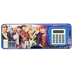 Hộp Bút Hít BTS Kèm Máy Tính - Mẫu 3 - Màu Xanh