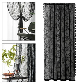 Black Lace Floral Net Curtains, Window Drapes with Rod Pocket, Voile Curtains for Patio Window Balcony Kitchen Decor