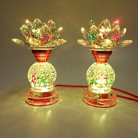 Bộ 2 đèn thờ pha lê hoa sen thân hình cầu họa tiết VDT-052 (18,5cm)